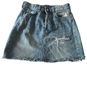 & Denim Distressed Button Up Mini Skirt Sz 4